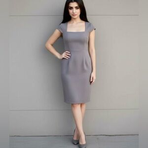 VENUS Gray Square Neck Cap Sleeve Midi Bodycon Dress Women’s Size 4
